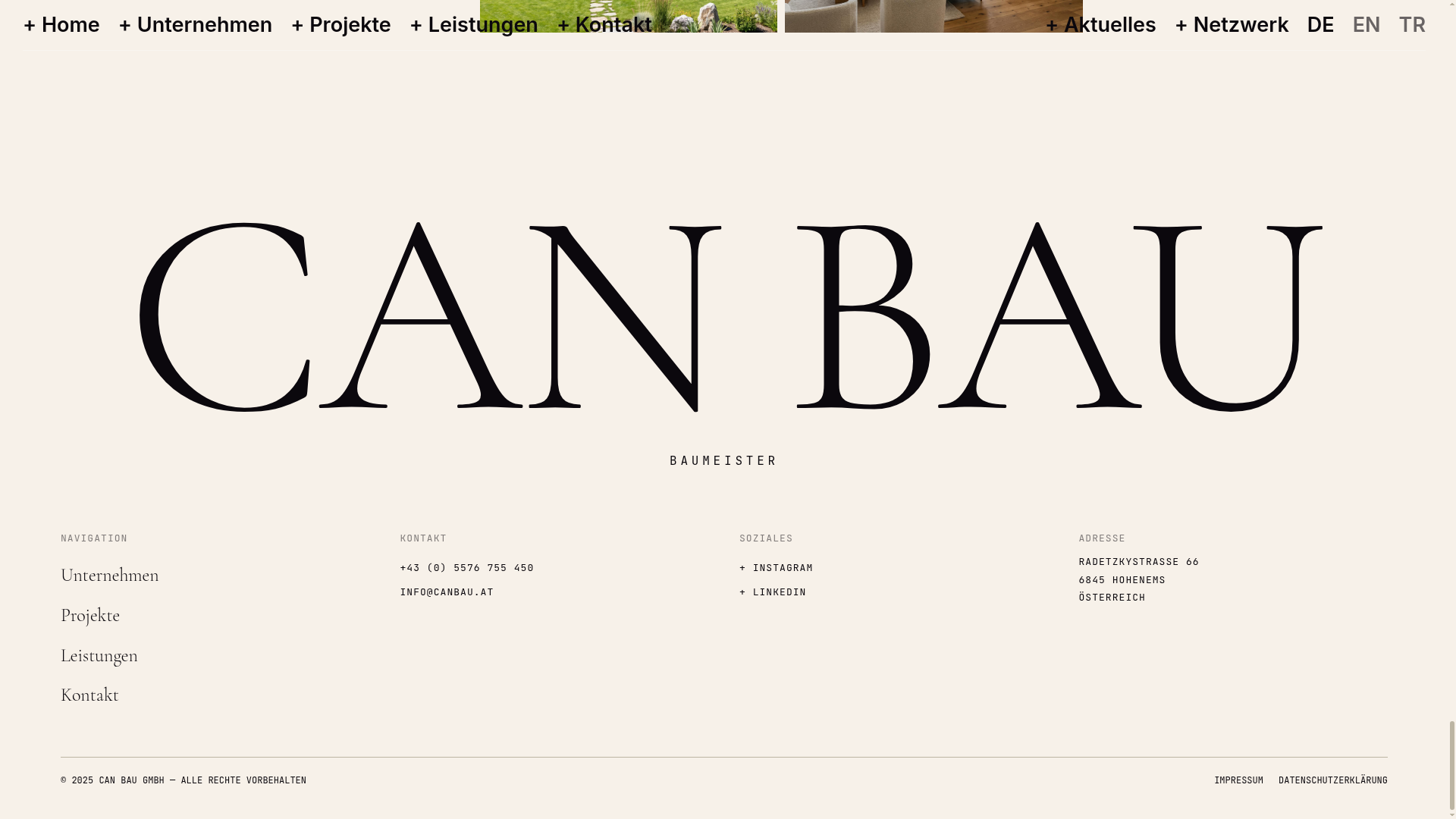 CAN BAU footer — giant serif wordmark as monument