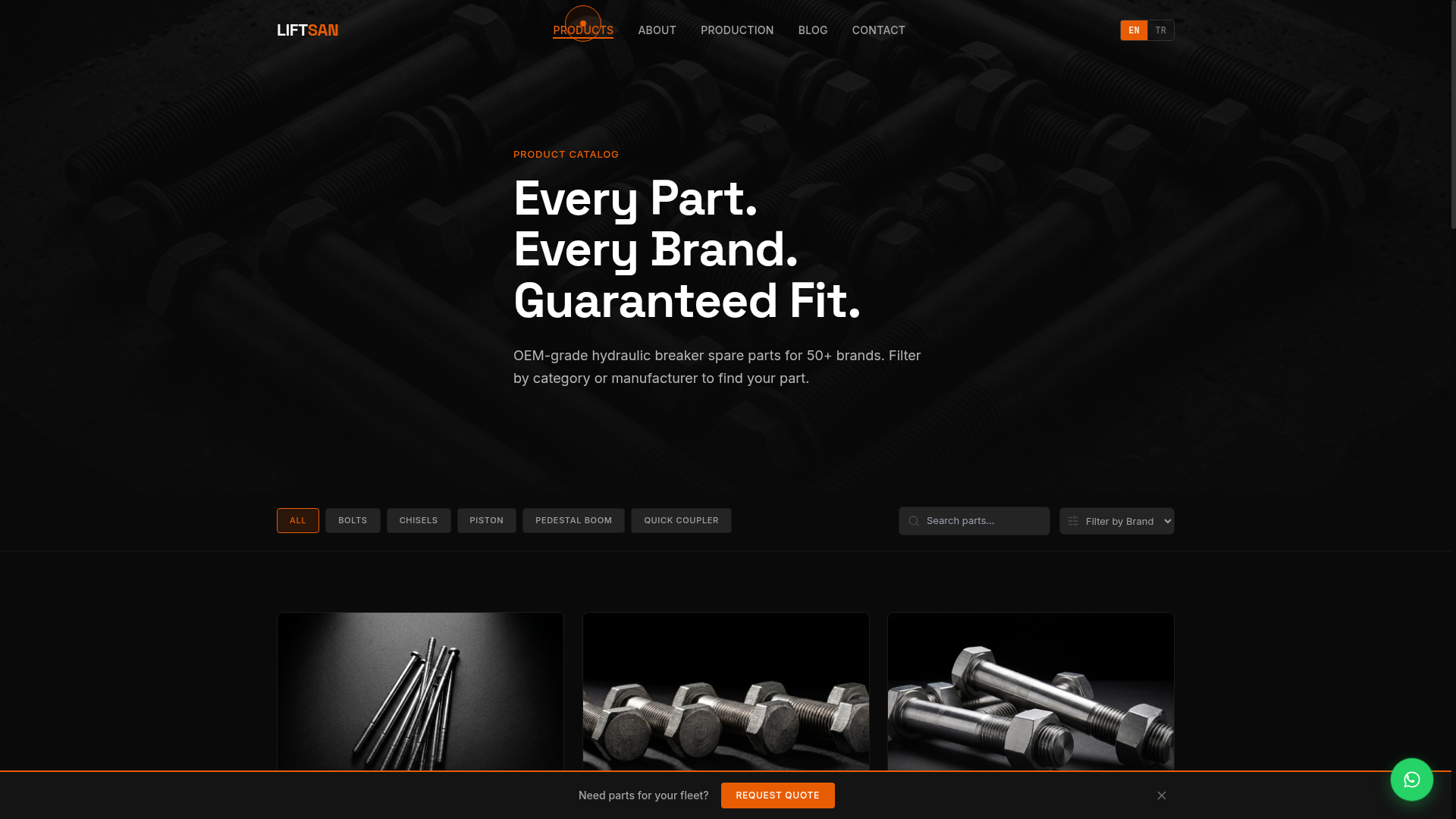 LiftSan product catalog with filters — OEM breaker parts