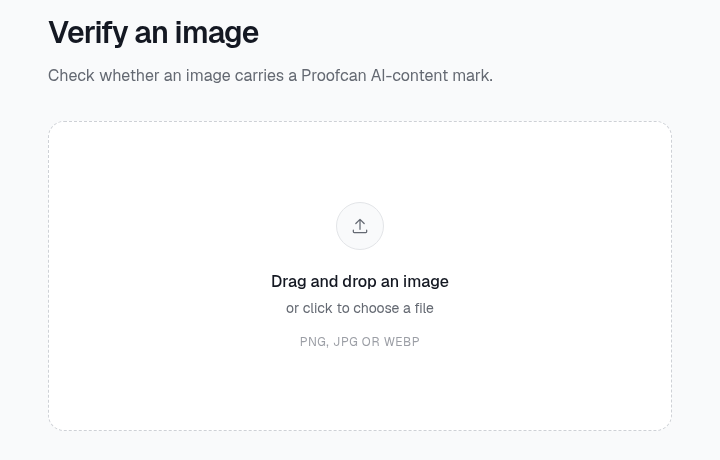 ProofCan public verifier — drag and drop an image to check its provenance